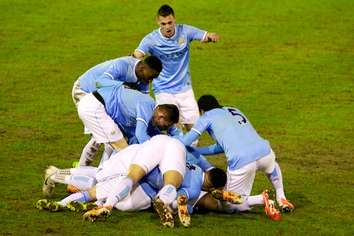 City players celebrating at Hyde