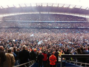 Pitch invasion at the Etihad as Man City win the 2014 Barclays Premier League title