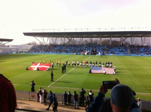 Manchester City line up against IF Brondby at Manchester Football Academy