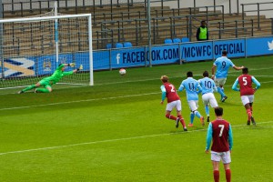 Lukas Nmecha's penalty for Manchester City U18 against West Ham U18