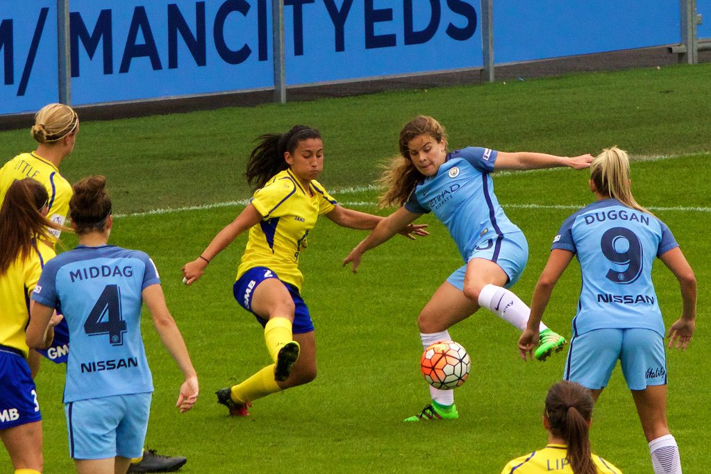 Daphne Corboz (right) and Mayumi Pacheco challenging for the ball