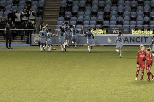 Manchester City Women celebrate Keira Walsh's goal against Brondby IF