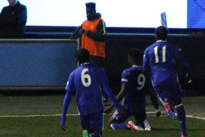 Ike Ugbo celebrates his goal for Chelsea U18 at Man City CFA against Man City U18
