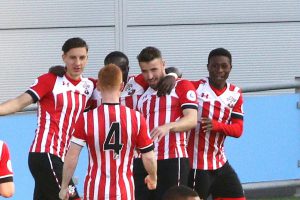 Sam McQueen celebrates his goal against Man City EDS with his SouthamptonU23 team mates