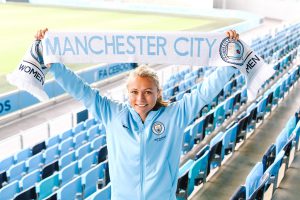 Claire Emslie with scarf at the City Football Academy