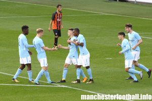 Phil Foden celebrates his goal in Man City's U19 game against Shakhtar Donetsk U19 in the UEFA Youth League