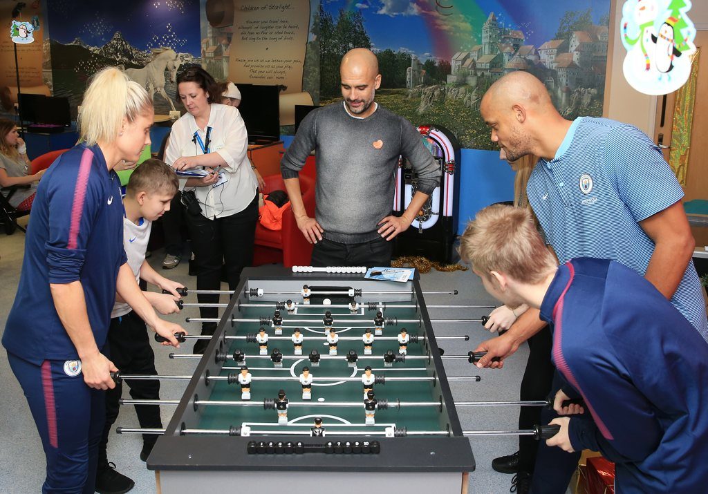 Vincent Kompany and Steph Houghton lead foosball tournament at the Royal Manchester Children's Hospital