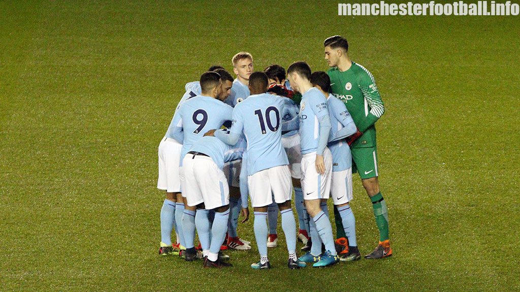 Man City EDS huddle before their game against Swansea City U23 on Friday, February 2, 2018