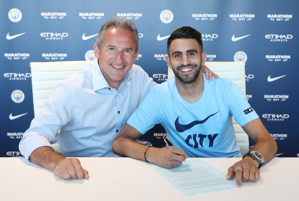 Txiki Begiristain and Riyad Mahrez at Manchester City