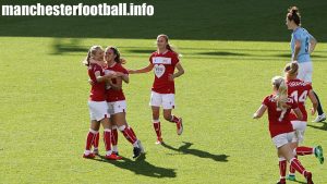 Juliette Kempii celebrates her goal for Bristol City Women against Manchester City Women