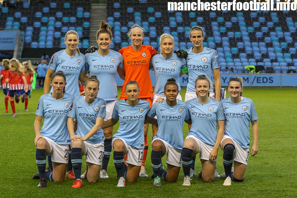 Manchester City Women line up for the Champions League game against Atletico Madrid