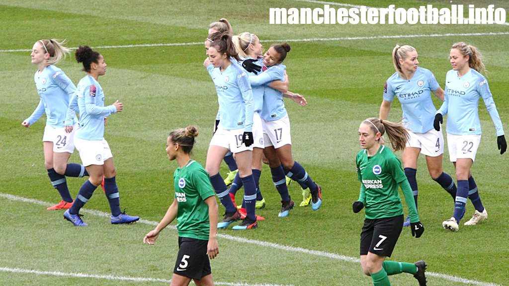 Nikita Parris celebrates converting her penalty against Brighton with captain Steph Houghton on Sunday, January 27, 2019 in the WSL