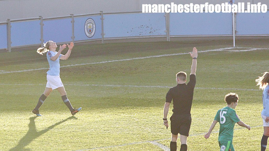 Pauline Bremer sees the offside flag after scoring for Man City Women against Watford Ladies in the SSE Women's FA Cup on February 2 2019