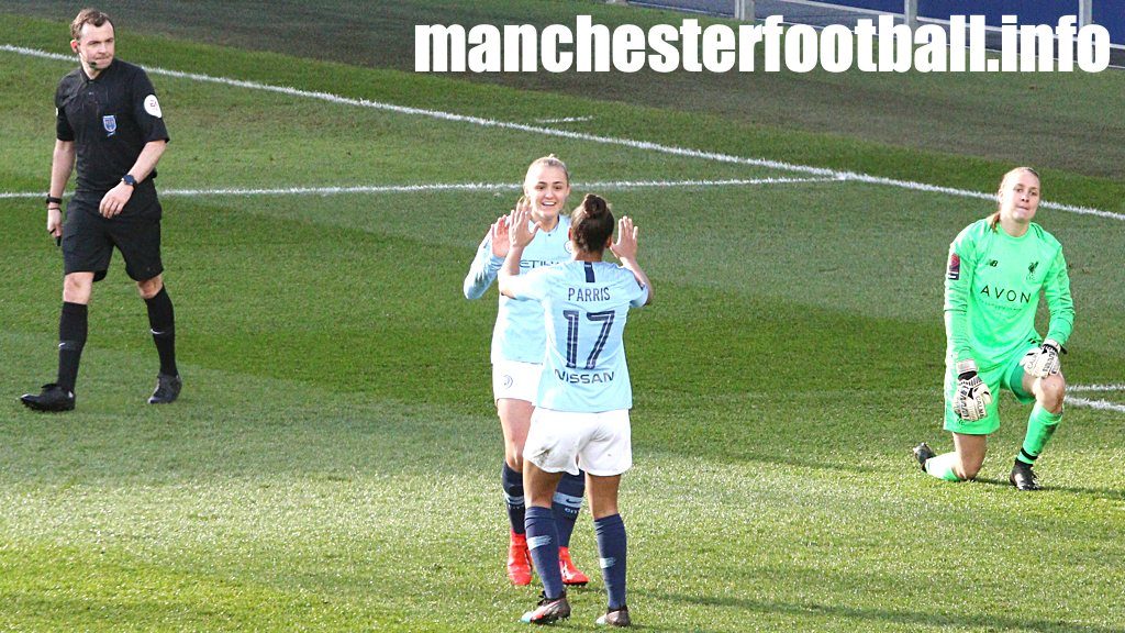 Georgia Stanway celebrates the first of two goals with Nikita Parris against Liverpool Women in the Women's FA Cup Quarter Final on Sunday March 17 2019
