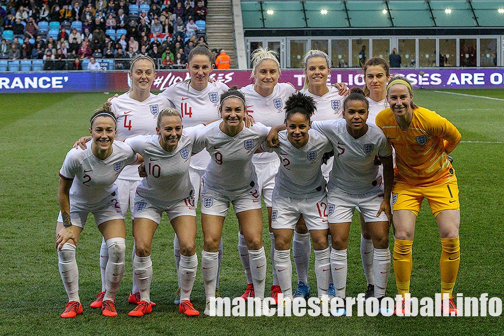 England's Women line up against Canada in the friendly match played at Manchester City's Football Academy Stadium on Friday, April 5th, 2019