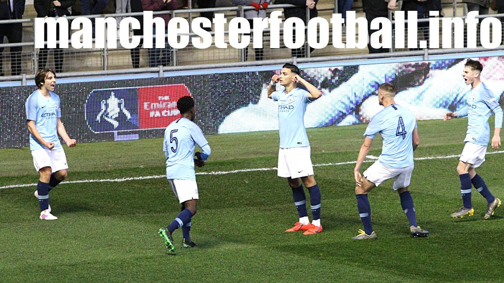 Nabil Touaizi celebrates his goal to open the scoring against Liverpool in the FA Youth Cup Final on April 25 2019