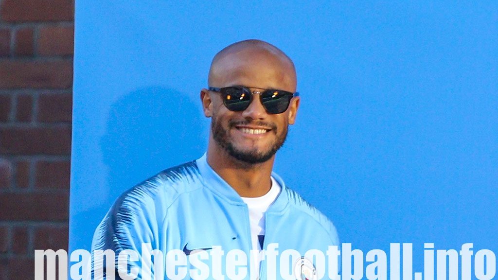 Manchester City captain Vincent Kompany takes to the stage during title winning celebrations for Centurions Manchester City