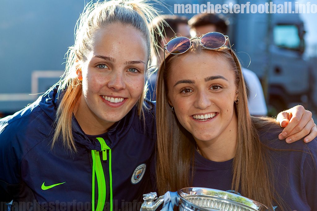 Ellie Roebuck and Georgia Stanway at the Manchester City title parade