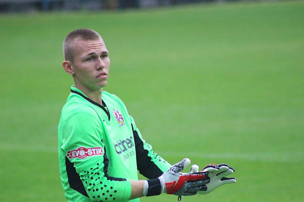 Alex Fojticek Manchester United goalkeeper on loan at Stalybridge Celtic in goalkeeping kit