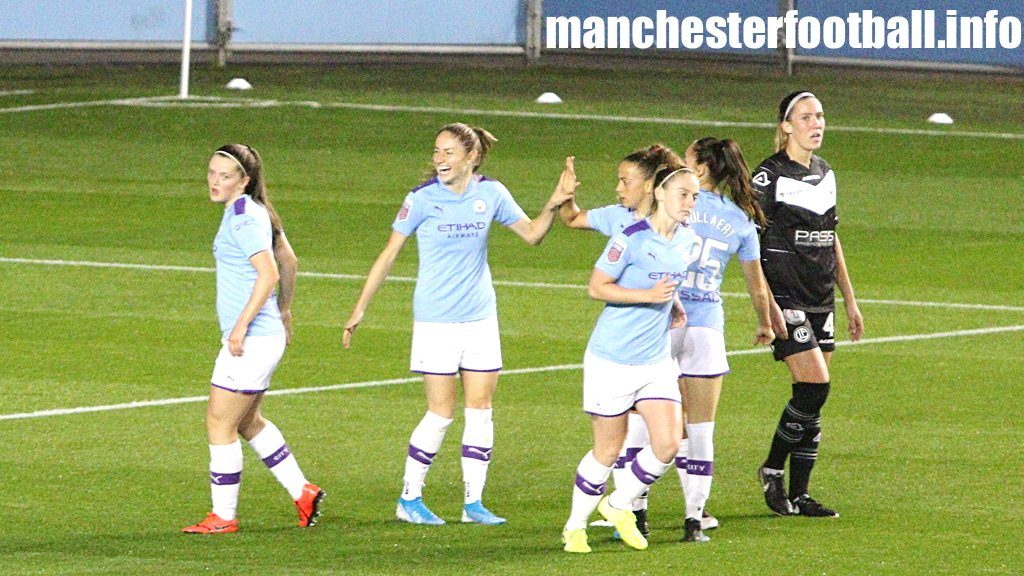 Janine Beckie scores the first goal of her hat trick against Luganoin the Women's Champions League on September 25, 2019