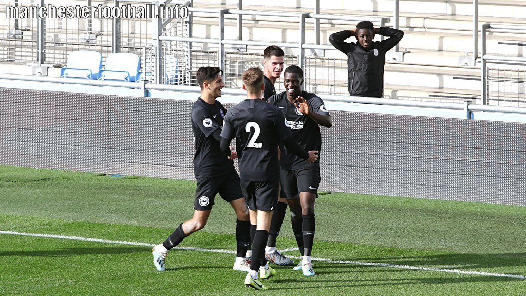 Brighton player Taylor Richards celebrates his goal against former team Manchester City EDS in the Premier League 2 game played on Saturday, October 19, 2019