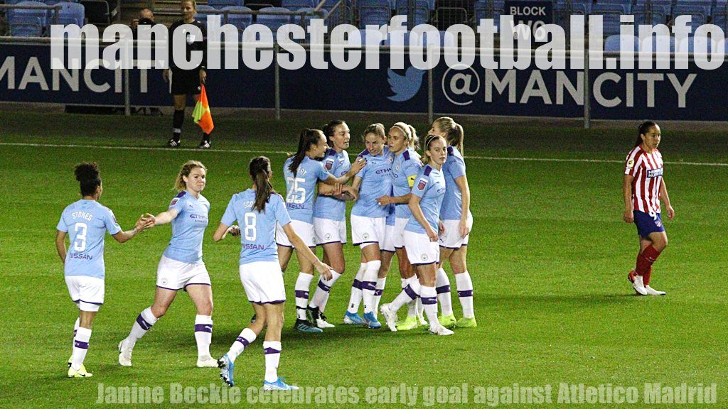 Janine Beckie celebrates early goal against Atletico Madrid in the UEFA Women's Champions League on Wednesday October 16 2019