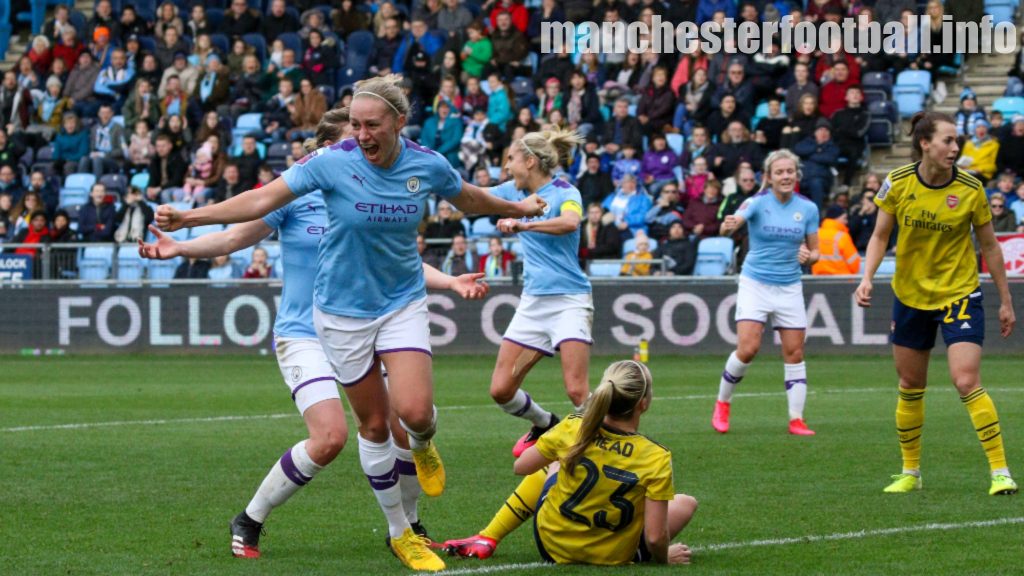 Pauline Bremer opens the scoring against Arsenal in the WSL game played at the CFA on Sunday, February 2 2020