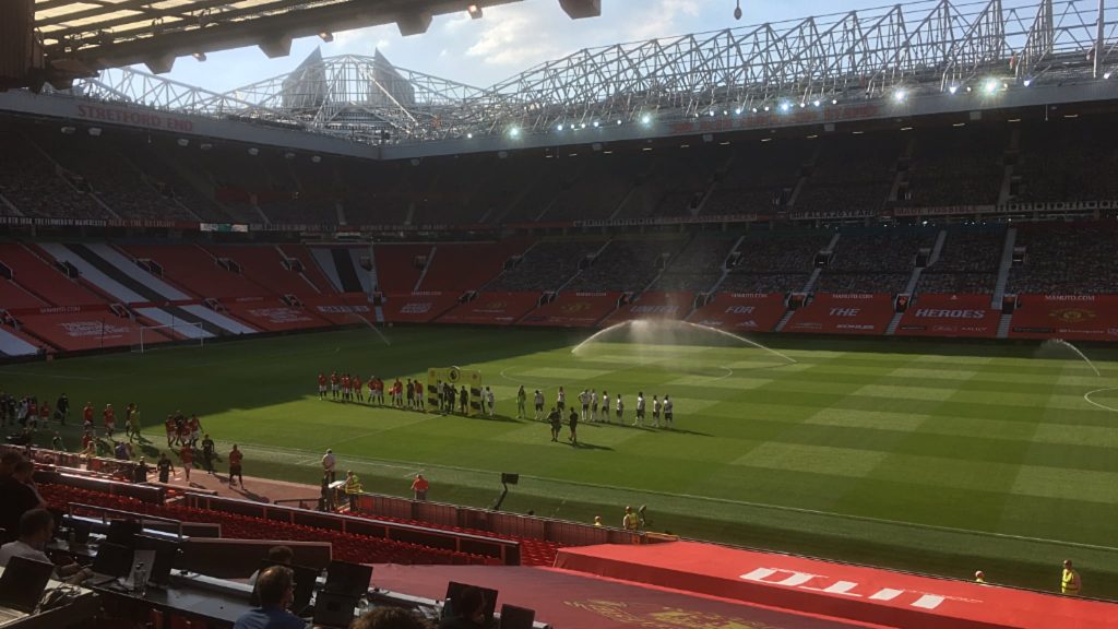 Manchester United line up against Sheffield United at an empty Old Trafford in their first home game played during Project Restart on Wednesday June 24 2020