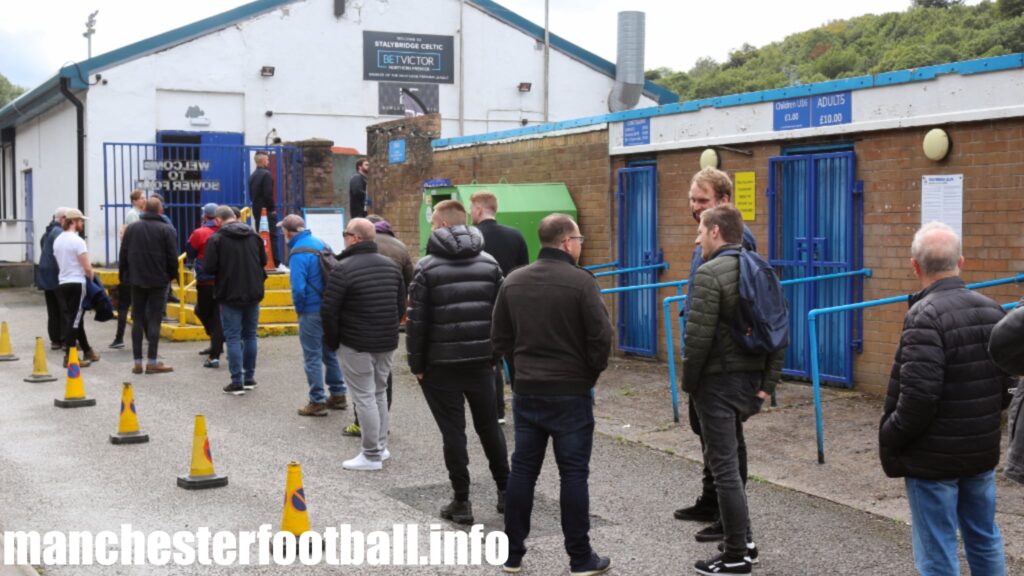 Queue outside 75 minutes before kick off Stalybridge Celtic 4, West Didsbury and Chorlton 0 - Saturday August 22 2020