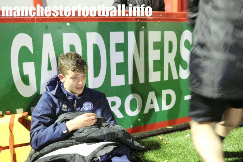 Injured Oli Grey on the touchline - Hyde United 2, Stockport County 1 - FA Youth Cup