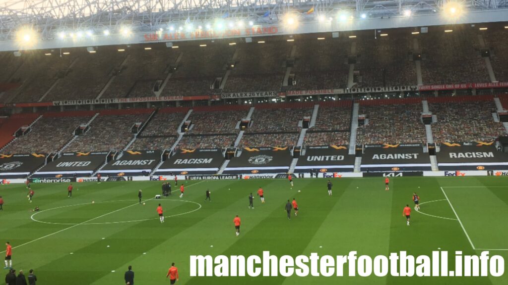 Newly installed Black banners to cover seats at Old Trafford, replacing Red banners - Thursday April 15 2021
