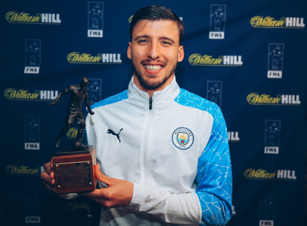 Ruben Dias with his Football Writer's Association Player of the Year Award 2021