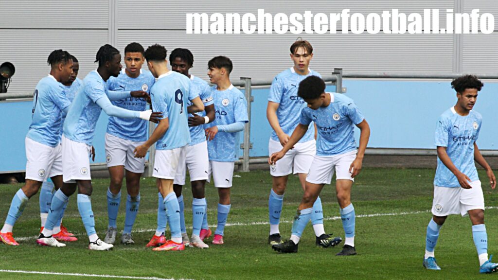 Sam Edozie celebrates the opening goal against Fulham U18 - Man City U18 vs Fulham U18 National Final Saturday May 22 2021