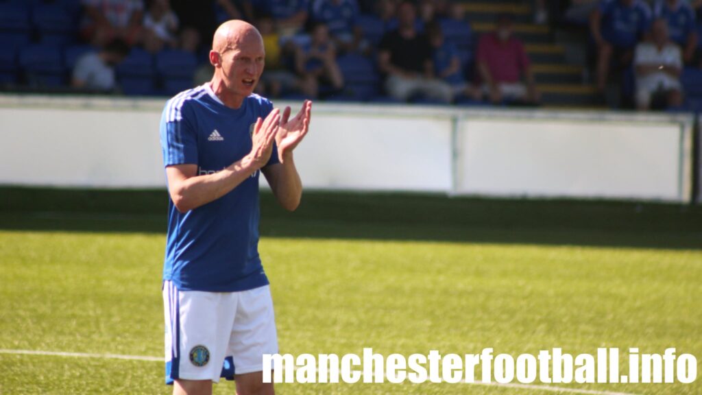 Macclesfield Town vs Stalybridge Celtic Saturday July 18 2021 - Danny Whittaker urges on the players