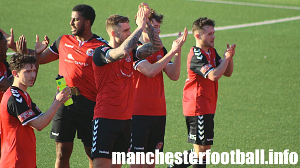 Hyde United celebrating the win against Witton Albion - Sunday March 20 2022