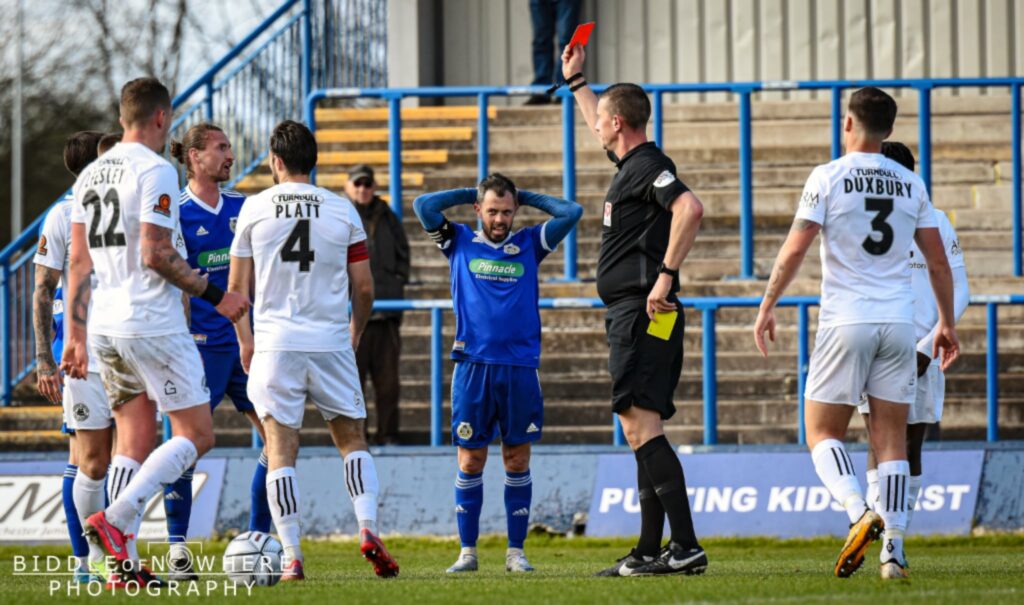 Craig shows his frustration as he see Dale Whitham receive his 2nd yellow and marching orders on the hour mark - Curzon Ashton vs Boston Utd - Biddle of Nowhere Photography