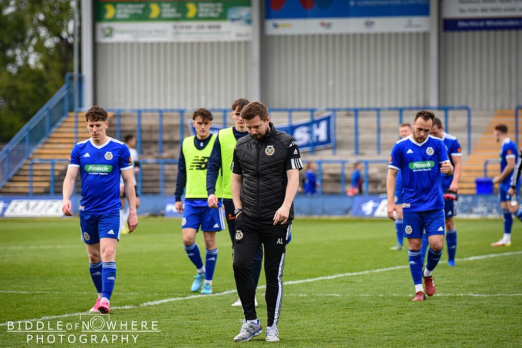 Manager Adam Lakeland with a lot to think about for next season - Curzon Ashton - Picture by Biddle of Nowhere Photography