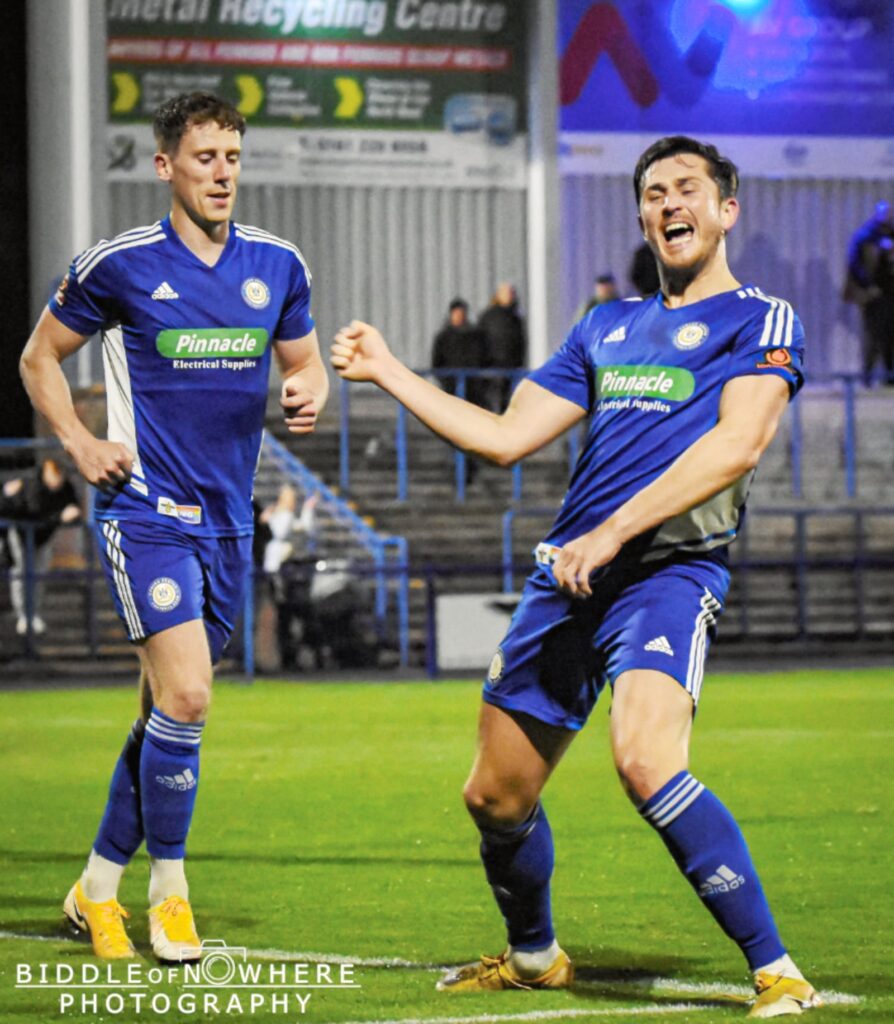 Connor Hampson celebrates his first goal for Curzon Ashton - Photo by Biddle of Nowhere