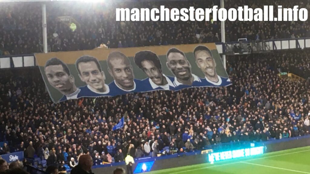 Black Everton Players - Banner at Goodison Park - Sunday October 9 2022