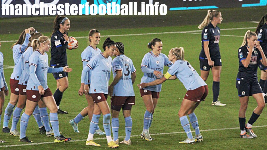 Hayley Raso celebrates her goal with Steph Houghton - Man City Women vs Blackburn Rovers Women - Wednesday October 26 2022