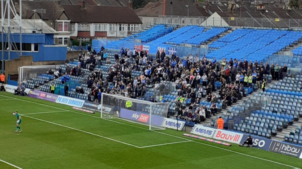 Stockport County fans at Gillingham Priestfield Stadium