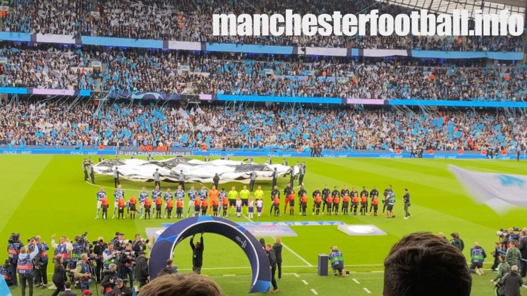 Man City vs Real Madrid - Lineups Ticker Tape and flags - Wednesday May 17 2023