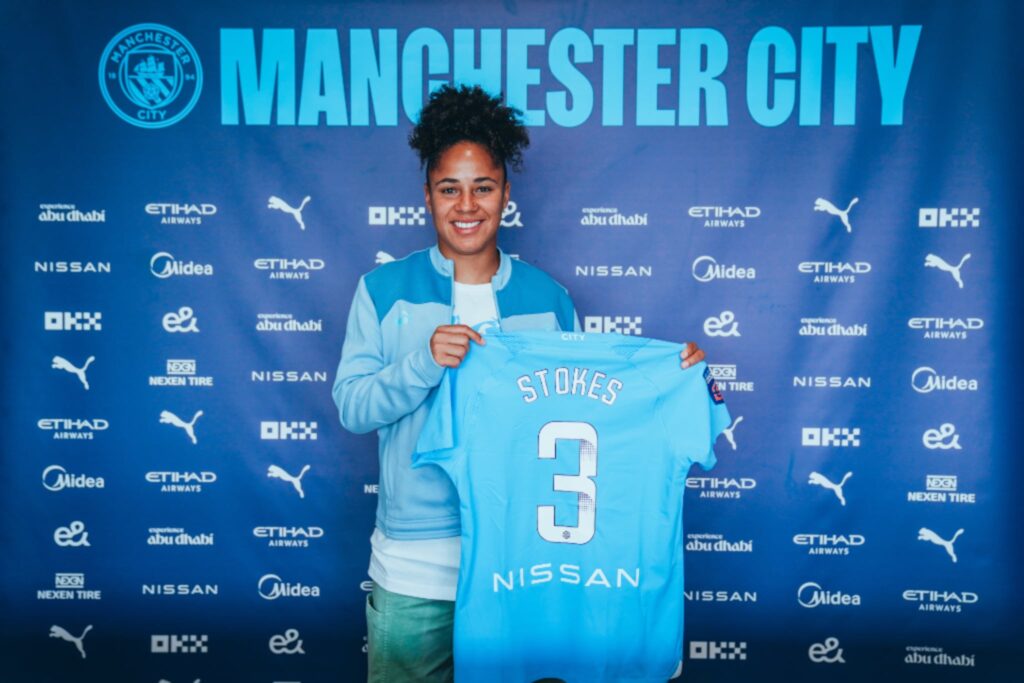 Demi Stokes and her number 3 shirt for Manchester City Women