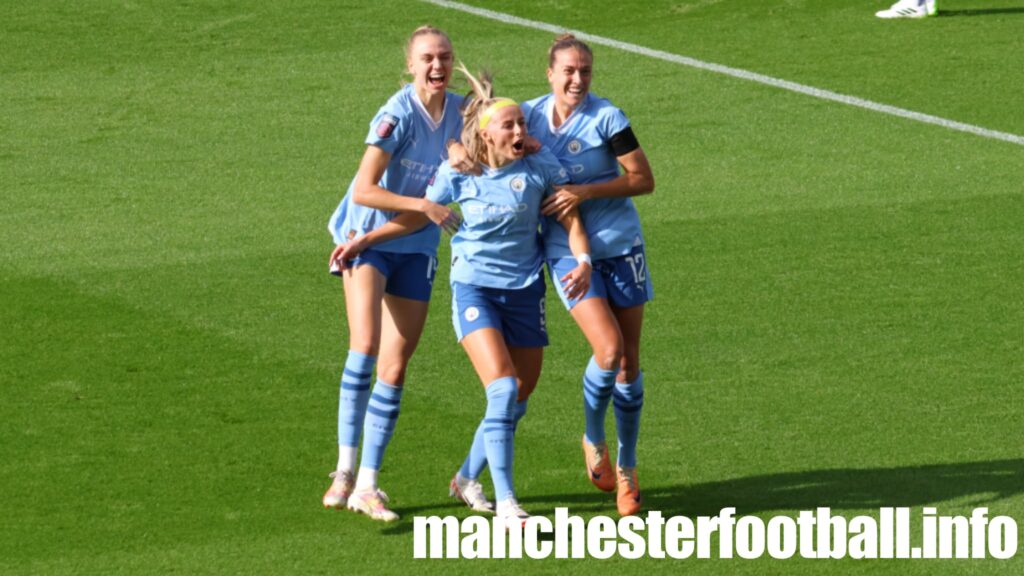 Esme Morgan, goalscorer Chloe Kelly, and Filippa Angeldahl - Man City Women vs Chelsea - Sunday October 8 2023