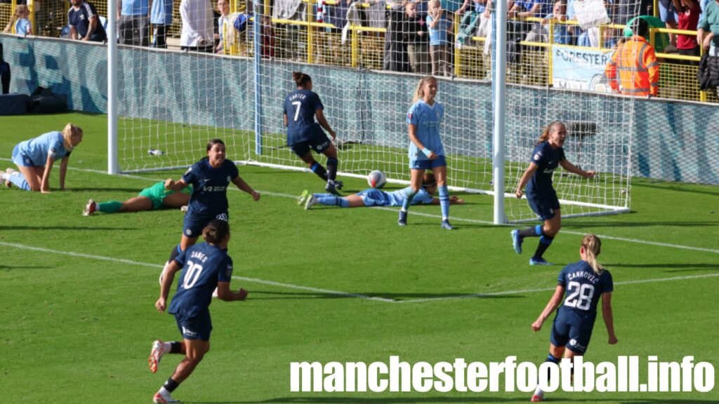 Guro Reiten celebrates Chelsea injury time equaliser at Manchester City Women - Sunday October 8 2023