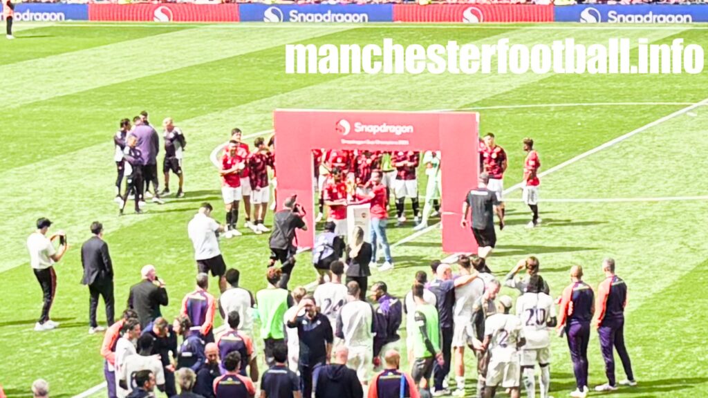 Bruno Fernandes lifts the Snapdragon Cup after Man Utd beat Fiorentina 5-4 on penalties following a 1-1 draw at Old Trafford - Saturday August 9 2025