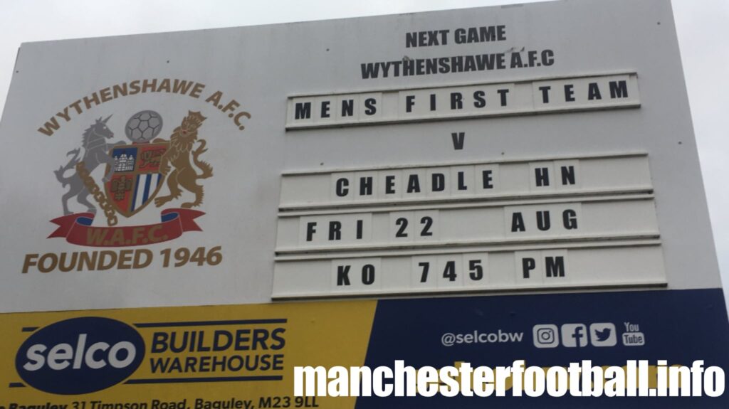 Wythenshawe vs Cheadle Heath Nomads - stadium sign - Friday August 22 2025